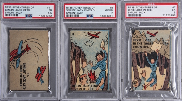 1930s R138 Novel Package Corp. "Adventures of Smilin Jack" PSA-Graded Trio (3 Different)